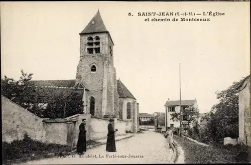 Ak Saint Jean Seine et Marne, L'Eglise, Chemin de Montceaux