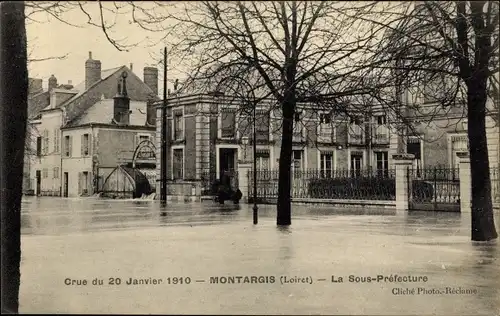 Ak Montargis Loiret, La Sous Prefecture, Crue du 20 Janvier 1910
