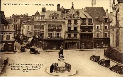 Ak Montargis Loiret, Place Mirabeau, Etablissements Mazet, Confiserie, Patisserie