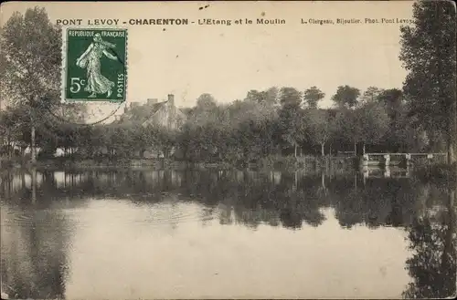 Ak Pont Levoy Charenton Cher, L'Etang, Le Moulin