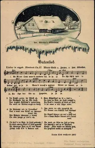 Lied Ak Günther, Anton, Erzgebirgische Mundart 22, Butznlied, Günther's Elternhaus