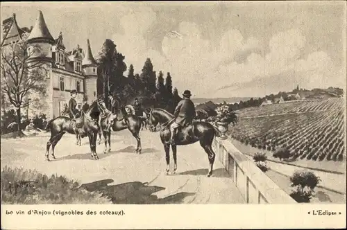 Künstler Ak Le vin d'Anjou, vignobles des coteaux, Reiter, Weinberg