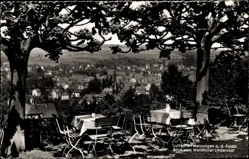 Ak Melsungen in Hessen, Waldhotel Lindenlust, Terrasse, Panorama