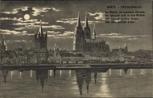 Mondschein Ak Köln am Rhein, Panorama