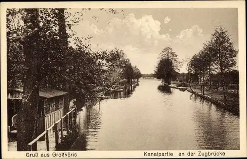 Ak Groß Köris im Kreis Dahme Spreewald, Kanalpartie, Zugbrücke