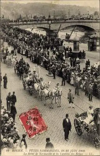 Ak Rouen Seine Maritime, Fetes Normandes, Juin 1909, La Reine de Normandie et les Landaus des Reines