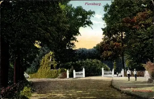 Ak Flensburg in Schleswig Holstein, Marienhölzung, Eingang