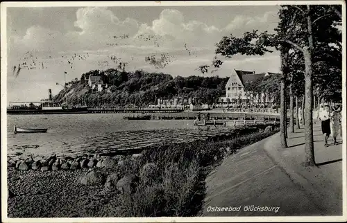 Ak Glücksburg an der Ostsee, Promenade, See