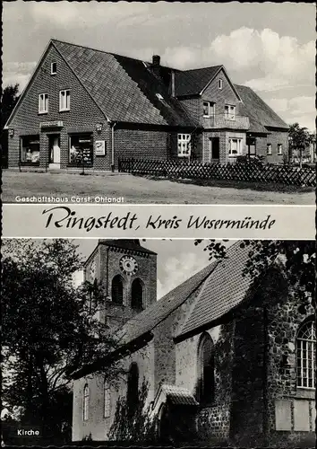 Ak Ringstedt Geestland in Niedersachsen, Geschäftshaus, Kirche