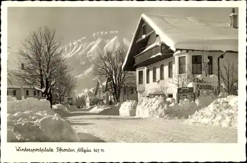 Ak Ried Pfronten im Allgäu, Café u. Konditorei im Winter mit Breitenberg