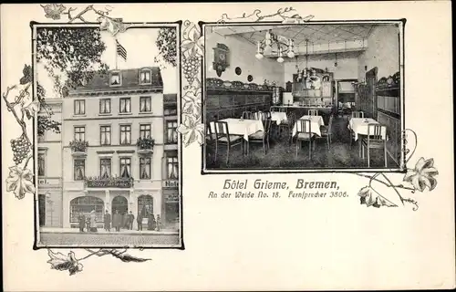 Ak Hansestadt Bremen, Hotel Grieme, An der Weide 18