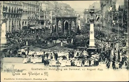 Ak Frankfurt am Main, Goethefeier 1899, Huldigung am Denkmal