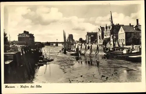 Ak Husum in Nordfriesland, Hafen bei Ebbe