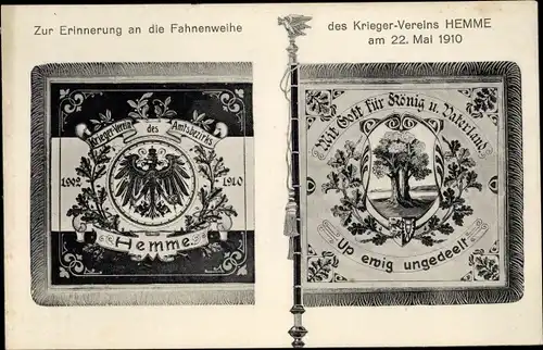 Ak Hemme in Dithmarschen, Erinnerung Fahnenweihe, Kriegerverein 22.05.1910