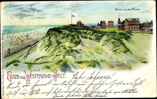Litho Westerland auf Sylt in Nordfriesland, Blick aus den Dünen, Strandpartie