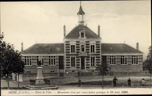 Ak Méré Yvelines, Hotel de Ville, Monument elevé par la souscription publique 1896