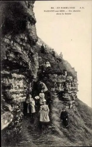 Ak Marigny sur Mer Calvados, Un chemin dans la falaise