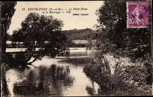 Ak Seine Port Seine et Marne, Le Petit Bras et le Barrage