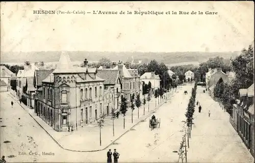 Ak Hesdin Pas de Calais, L'Avenue de la Republique, La Rue de la Gare