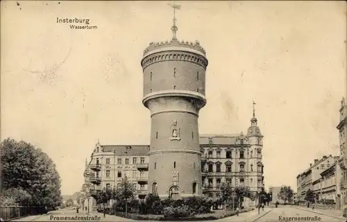 Ak Tschernjachowsk Insterburg Ostpreußen, Wasserturm, Kasernenstraße, Promenadenstraße