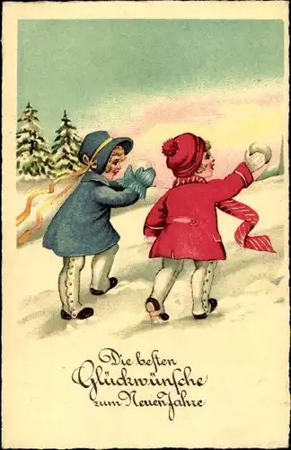 Ak Glückwunsch Neujahr, Mädchen mit Schneebällen
