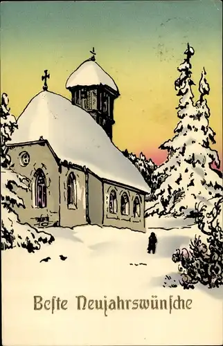 Ak Glückwunsch Neujahr, Schneebedeckte Kirche