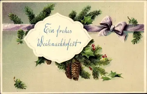 Präge Ak Glückwunsch Weihnachten, Tannenzweige, Zapfen