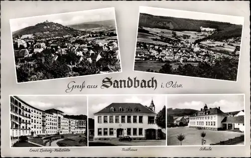 Ak Sandbach Breuberg im Odenwald Hessen, Gesamtansichten, Rathaus, Schule, Ernst Ludwig Heilstätte