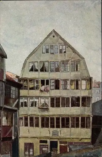 Künstler Ak Hamburg, Geburtshaus Johannes Brahms, Totalansicht, Fassade, Fenster