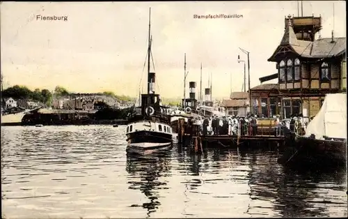 Ak Flensburg, Blick auf den Dampfschiffpavillon, Dampfer