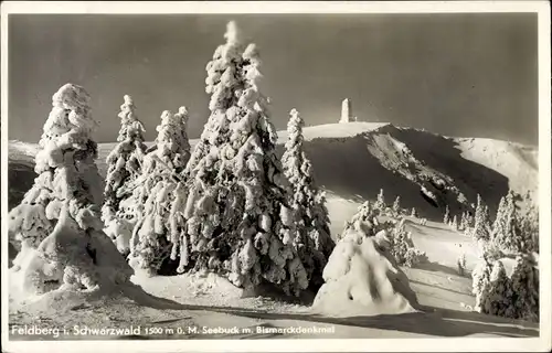 Ak Feldberg im Schwarzwald, Seebuck mit Bismarckdenkmal im Winter