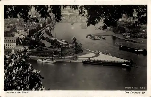 Ak Koblenz am Rhein, Das Deutsche Eck, Fliegeraufnahme