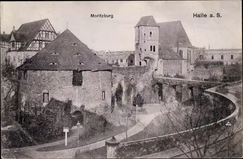 Ak Halle Saale, Blick in den Burggraben, Moritzburg