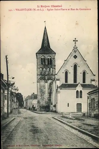 Ak Villevêque Maine et Loire, Eglise Saint Pierre, Rue du Commerce