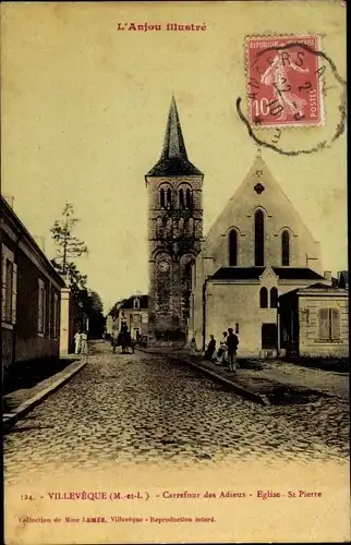 Ak Villevêque Maine et Loire, Carrefour des Adieux, Eglise St. Pierre