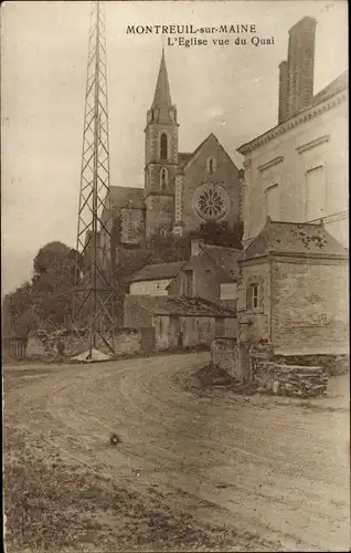 Ak Montreuil sur Maine Maine-et-Loire, L'Eglise vue du Quai