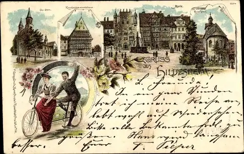 Litho Hildesheim in Niedersachsen, Dom, Knochenhaueramtshaus, Tandem, Markt