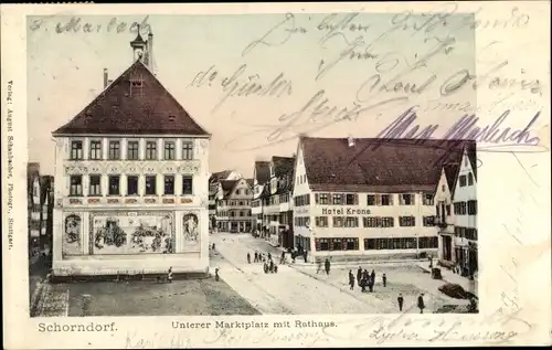 Ak Schorndorf in Württemberg, Unterer Marktplatz, Rathaus, Hotel Krone