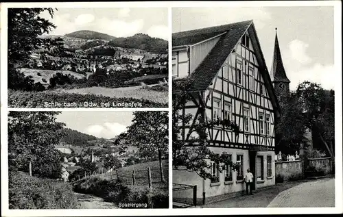 Ak Schlierbach Lindenfels im Odenwald, Gasthaus Adam Meister, Blick auf den Ort