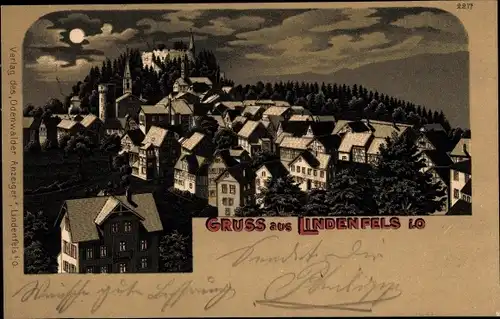 Mondschein Litho Lindenfels im Odenwald, Panorama