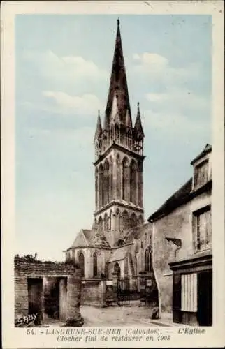 Ak Langrune sur Mer Calvados, L'Eglise, Clocher