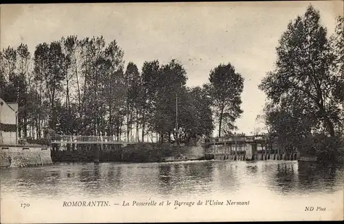 Ak Romorantin Loir et Cher, La Passerelle, Le Barrage de l'Usine Normant