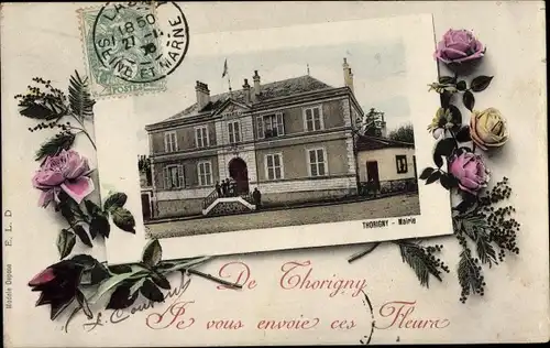 Ak Thorigny Seine et Marne, Mairie, Rosen