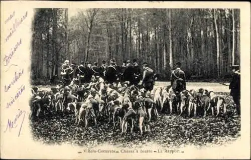 Ak Villers Cotterêts Aisne, Chasse a courre, Le Rapport