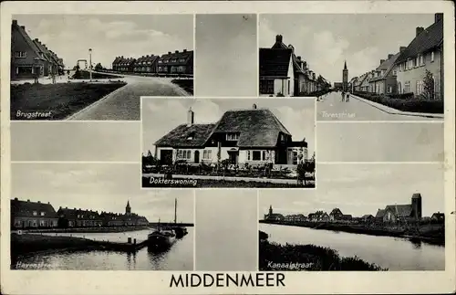 Ak Middenmeer Nordholland, Brugstraat, Kanaalstraat, Torenstraat, Dokterswoning