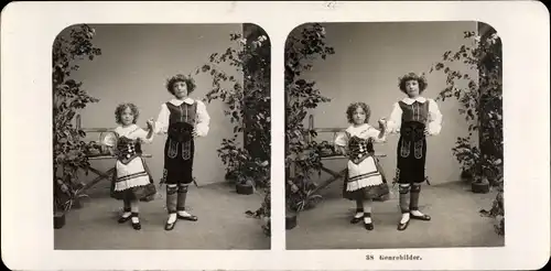 Stereo Foto Genrebilder, Kinder in Tracht