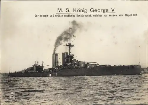 Riesen Ak Britisches Kriegssschiff MS King George V, Dreadnought