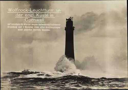 Riesen Ak Wolfrock Leuchtturm an der englischen Küste in Cornwall
