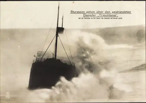 Riesen Ak Gestrandeter italienischer Dampfer SS Tripolitania, Frachtschiff