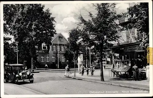 Ak Ostseebad Zinnowitz auf Usedom, Neue Strandstraße, Auto, Handlung